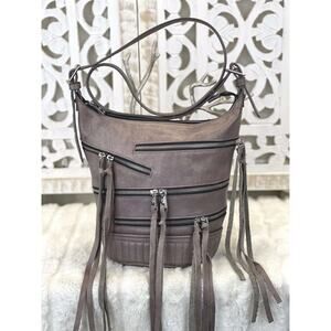 ASH "Babe" Elephant Gray Leather Zipper Bucket Crossbody Shoulder Bag Purse HTF!
